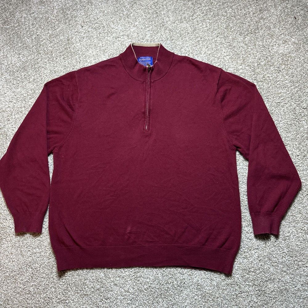 PENDLETON Mens Cashmere Blend Long‎ Sleeve 1/4 Zip Pullover Sweater XL Maroon